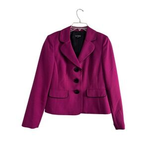 Le Suit Separates Petite Blazer Jacket Magenta Black Trim Business Career